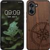 kwmobile Custodia Compatibile con OnePlus Nord CE5 Cover - Back Case in Legno con Bumper in Silicone TPU - Bussola Vintage Marrone Scuro