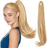 Silk-co Coda Extension Capelli Lisci Cavallo Finta con Pinza Biondo Dorato/Biondo Chiaro Ponytail Punte Ondulate 50cm 110g