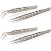 LINAERSHAO 4pcs Pinzette di Precisione,Pinzette Industriali,2 dritte 2 curve | Pinzette a Gomito,Pinzette a Punta,Acciaio Inossidabile Antistatiche,Pinzette Elettronica,per DIY Jewelry,Computer,Lab