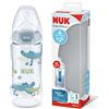 NUK First Choice+ biberon 6-18 mesi - Controllo della temperatura - Controllo del flusso - Sistema di aerazione anticolica - 360 ml - Senza BPA - Ciuccio in silicone - coccodrillo (blu)