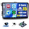 SIXWIN 8 Core 4+64G Android 15 Autoradio con CarPlay/Android/DSP per VW Golf 5 6 Touran Polo Touran, 1280 * 720, 9 HD Schermo Navigatore GPS WiFi BT USB FM RDS Radio Mirror Link+32 band EQ