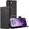 Effcotuo Cover per OPPO A6X/A6T 4G/5G, Custodia in Pelle a Libro con 1 Pellicola Vetro Temperato Protezione Schermo Portafoglio Porta Carte Cuoio Flip Case Libretto Antiurto,Nero