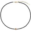 COAI Collana Estiva da Donna con Perline Sfaccettate di Tormalina Nera e Occhio di Tigre, Collana da Donna in Tormalina Nera Stile Minimalista