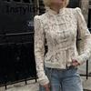 INSTYLISH Camicia estiva da donna elegante in pizzo a maniche lunghe con sbuffo sexy scava fuori vedere attraverso camicetta camicie con coprispalle in pizzo femminile pendolari top vintage