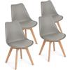 EGGREE - Set di 4 sedie da pranzo, stile rétro, con gambe in legno massello di faggio e imbottitura, colore: grigio