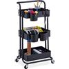 Relaxdays Carrello da Cucina con Ruote, 3 Ripiani, 2 Freni, Portaoggetti per Bagno e Ufficio, HxLxP 86x38x39 cm, Nero