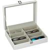 Relaxdays Scatola Per 8 Paia Di Occhiali, Espositore, Dimensioni Hxlxp: 8,5 x 33,5 x 24,5 cm, Box In Finta Pelle, Bianca