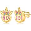 TINGN Orecchini a forma di unicorno, per ragazze, in argento 925, ipoallergenico, con zirconi colorati arcobaleno, con lettere d'oro, orecchini per bambini, gioielli unicorno, regalo per ragazze 5-12