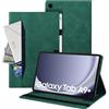 Auslbin Cover per Samsung Galaxy Tab A9 + / A9 Plus 11 2023, Tablet in Pelle PU Adatto per Tab A9 +/SM-X210/SM-X215, Stile Classico in Pelle con Funzione di Supporto, Verde