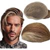 N.L.W. NLW Toupet Uomo Capelli Veri, Interamente in pizzo Protesi capillare uomo, Capelli Europei Veri, Linea Frontale Naturale, Base 10x8 Pollici, Colore #4/27/613 blonde