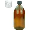 Devitre Bottiglia di vetro marrone da 1000 ml con coperchio misurino ed etichetta
