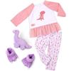 OG DOLLS Our Generation - Sognare bene e dormire bene - Completo da pigiama - Animale di peluche e pantofole di dinosauro - Vestiti per bambole da 46 cm - Giocattolo per bambini dai 3 anni in su