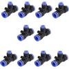 AHELECTRO - Connettori pneumatici a T, 6 mm, 10 pezzi, colore nero e blu, per tubi dell'aria compressa