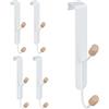 Relaxdays Ganci da Porta, Set 5 Appendini Sopraporta Doppio, Ferro & Legno, Attaccapanni, 16x28x7 cm, Bianco/Naturale