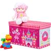 Relaxdays Pouf per Bambini, Contenitore per Giocattoli, Pieghevole, Bimbi e Bimbe, Salvaspazio, Principesse e Fate, Rosa