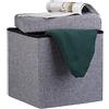Relaxdays Pouf Pieghevole Con Contenitore, Sgabello a di Cubo, Lino, Coperchio Rimovibile, 38x38x38 cm, Grigio Scuro