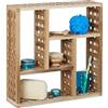 Relaxdays Mensola da Parete per Il Bagno, in Legno Noce con 5 Scomparti Cucina Corridoio Soggiorno 50x50x15 cm, Naturale, Beige