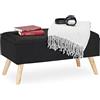 Relaxdays Panca con Contenitore, Imbottita, Gambe in Legno, Cassapanca Foderata, HLP 39,5x79,5x39,5 cm, Nero