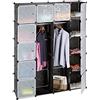 Relaxdays Scaffale Componibile, 14 Scomparti, 2 Aste Appendiabiti, Scarpiera Modulare, HLP 180 x 145 x 36,5 cm, Nero