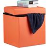 Relaxdays Sgabello, Coperchio, Pouf Contenitore, Poggiapiedi, in Ecopelle, H x L x P: 38 x 38 x 38 cm ca.. arancione