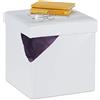 Relaxdays Pouf Contenitore Pieghevole, Puff Imbottito & Rivestito in Pelle Finta, 40 L, Sgabello Poggiapiedi, Bianco