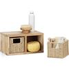 Relaxdays Mobile a Parete in Legno di Noce, con 2 Ceste Portaoggetti Estraibili, Scaffale, Mensola a Muro, Naturale