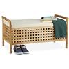 Relaxdays Cassapanca Contenitore, Panca in Legno, Cuscino, Camera da Letto, Ingresso, Porta Giochi, Naturale Bianco, Lino, Marrone, 1