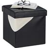 Relaxdays Pouf Contenitore Pieghevole, Puff Imbottito & Rivestito in Pelle Finta, 40 L, Sgabello Poggiapiedi, Nero