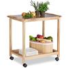 Relaxdays Carrello Portavivande Cucina, Legno di Noce, Carrellino con Ruote, Piano in Vetro, 62x66x38 cm, Marrone Chiaro
