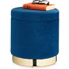 Relaxdays Sgabello in Velluto, Rotondo, Elegante Poggiapiedi Imbottito, Base Dorata, Pouf Moderno, H x D: 41,5 x 37, Blu
