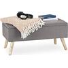 Relaxdays Panca con Contenitore, Imbottita, Gambe in Legno, Cassapanca Foderata, HLP 39,5x79,5x39,5 cm, Grigio Chiaro