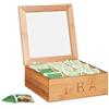 Relaxdays Porta Tè in Bambù, 9 Scomparti, Organizer per Tisane, Quadrato, HLP: 8,5 x 22 x 22 cm ca, Legno Naturale