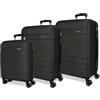 MOVOM Joumma Movom Galaxy Set di Valigie Nero 55/68/78 cm Rigido ABS Lucchetto a Combinazione Integrato 221L 11.4kg 4 Doppie Ruote Estensibile Bagaglio a Mano