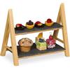 Relaxdays Alzata con 2 Piatti per Dolci, Snack e Formaggi, Centrotavola Porta Frutta, HLP: 27x32x17 cm, bambù e Ardesia