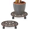Relaxdays Sottovaso con Ruote, Carrello Portavasi Rotondo in Ghisa, sotto Vaso Interni e Esterni, HxD 7,5x34 cm, Marrone