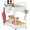 Relaxdays Organizer Mobile Sottolavello, Scaffale a 2 Ripiani con 6 Ganci e 2 Supporti Portatazze, 42,5x22x40 cm, Bianco