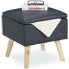 Relaxdays Pouf Contenitore in Ecopelle, 40 x 40 x 40 cm, Sgabello da Salotto, Cubo con Coperchio Imbottito, Grigio Scuro