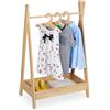 Relaxdays Stand Appendiabiti per Bambini, Scomparto e 3 Grucce, Guardaroba a Giorno, HLP: 98,5x62x40 cm, bambù Naturale