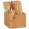 Relaxdays Set Posate in Bambù, Coltello, Forchetta, Cucchiaio e Cucchiaino 10 Pz Ciascuno, 41 Accessori, Naturale