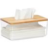Relaxdays Contenitore per Fazzoletti, Coperchio in bambù, Dispenser Portafazzoletti, 10x23,5x13 cm, Trasparente Naturale