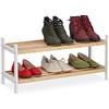 relaxdays Scarpiera in Bambù e Legno di Betulla, a 2 Ripiani, Organizer per 6 Paia di Scarpe, bianco/naturale