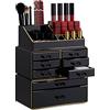 Relaxdays Organizer Make-Up con Cassetti, Porta-Trucchi e Accessori, Acrilico, Nero/Oro