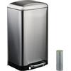 Relaxdays Pattumiera Cucina a Pedale, Cestino 30 L, Secchio Interno e Sacco Rifiuti, Acciaio Inox Anti Impronta, Argento