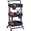 Relaxdays Carrello da Cucina con Ruote, 3 Ripiani, 2 Freni, Portaoggetti per Bagno e Ufficio, HxLxP: 86x43x42 cm, Nero