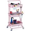 Relaxdays Carrello da Cucina con Ruote, 3 Ripiani, 2 Freni, Portaoggetti per Bagno e Ufficio, HxLxP: 86x43x42 cm, Rosa