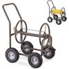 Relaxdays Carrello Avvolgitubo da Giardino, 4 Ruote in Gomma Piena, per Tubi da 60m, Raccordi a Scatto, Acciaio, Marrone