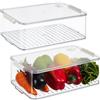 Relaxdays Contenitori per Frigo con Coperchio, Set da 2, Impilabile, Box per Frutta e Verdura, Salvaspazio, Trasparente