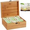 Relaxdays Scatola Porta Tè e Tisane, 72 Bustine, Organizer con Coperchio, Salva-Aroma, HLP 9,5x22x18,5 cm,legno naturale