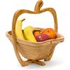 Relaxdays Cestino Portafrutta a Mela, Centrotavola HLP: 30x27x22,5 cm, Tagliere e sotto Pentola, 3 in 1, Legno Naturale