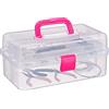 Relaxdays Scatola Trasparente Plastica, 9 Scomparti per Oggetti, Maniglia e Chiusura A Scatto, 14x33x19,5 cm, Rosa